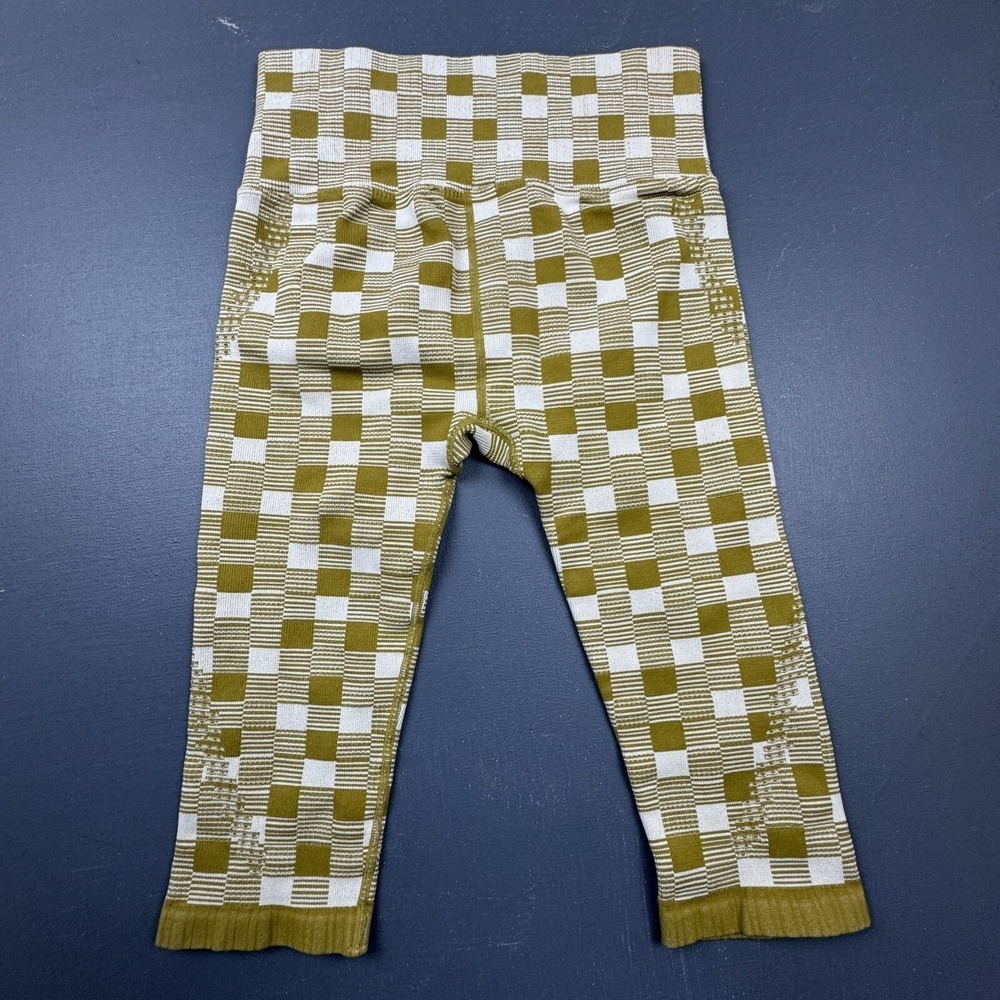Free Movement Girls Small Olive Green Checkered High Waist Stretch Leggings Walk